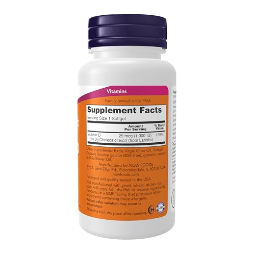 NOW Foods Supplements, Vitamin D-3 1,000 IU, High Potency, Structural Support*, 360 Softgels - Image 3