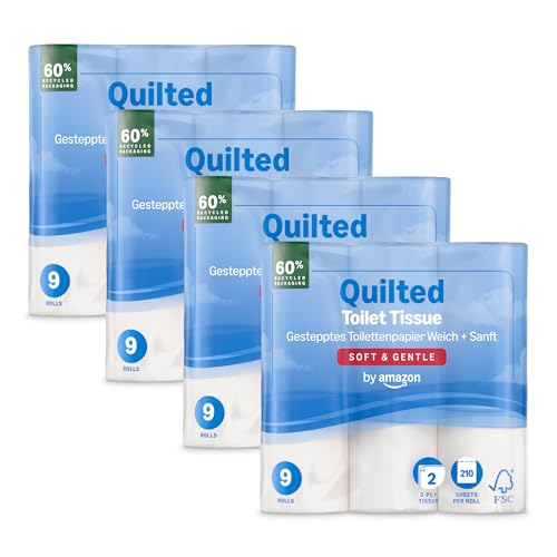 by Amazon Papel Higiénico Suave, 2 Capas, 36 Rollos (4 Paquetes de 9), 210 Hojas por Rollo, Certificado FSC