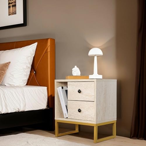 Comodino Predazzo Comò Tavolino da Notte Mensola da Letto 45x30 h50 cm e basso oro beige