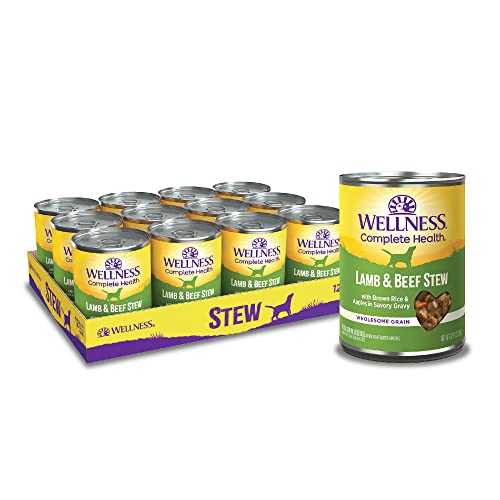 Image of Wellness Complete Health Stew Adult Canned Wet Dog Food, Grain Free, Natural, Lamb and Beef Recipe, 12.5 oz, Pack of 12 Cans