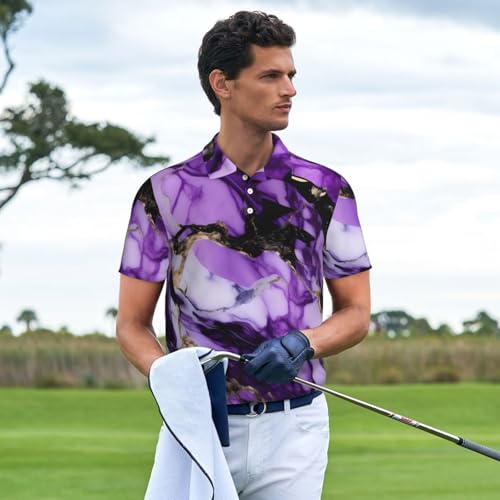 Polo imprimé marbre violet homme à manches courtes pour look décontracté