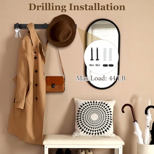 Homebros Coat Rack Wall Mount, Black Metal Coat Hanger With 5 Coat Hooks Heavy Duty Self Adhesive Bag Hat Towel Rack Hooks For Entryway Bathroom Garage Rv 2 Mount Ways thumb #2