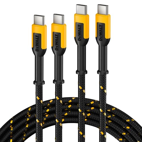 DEWALT Cable USB C resistente (paquete de 2) de 60 W, 1,8 m (6 pies), cable de carga tipo C trenzado de nailon duradero, cable USB C de carga rápida para iPhone 16/15 Pro Max, iPad, MacBook