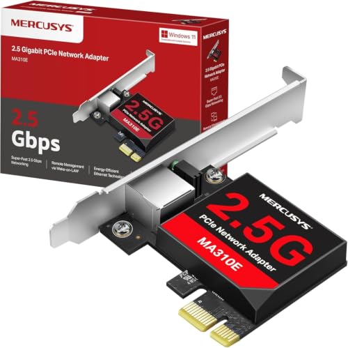 Mercusys MA310E Adaptador de Red PCIe 2.5 Gbps – Tarjeta PCI Express 2.1 con Puerto RJ 45 2.5G/1G/100M, Compatible Windows & Linux, Bracket estándar y bajo Perfil