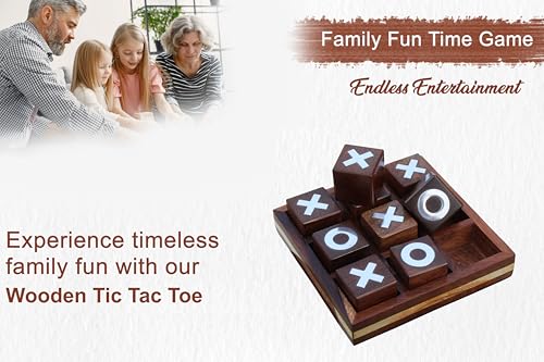 Image of Wooden Tic Tac Toe Game | Board game for kids and family | Table Top Living Room Decor Fun Game | Indoor Outdoor Adults classic Travel Game (Natural Brown)