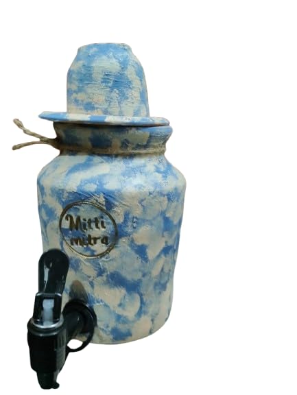 Clay Water Dispenser with Tap, Blue Divine Toyash 2Ltrs | Natural Earthen Pot, Wooden Lid, Plastic Tap Included, Handcrafted Design, Natural Cooling-picture-10