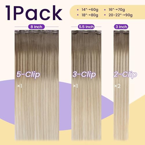 Image of LaaVoo Seamless Clip in Hair Extensions Human Hair Balayage Blonde | Light Brown to Blonde Hair Clips for Daily Wear, Natural, Invisible, 18 inch 100g 4Pcs