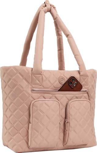 Joan & David 21 Inch Diamond Quilted Puffer Nylon Travel Workbook Tote (Blush)2
