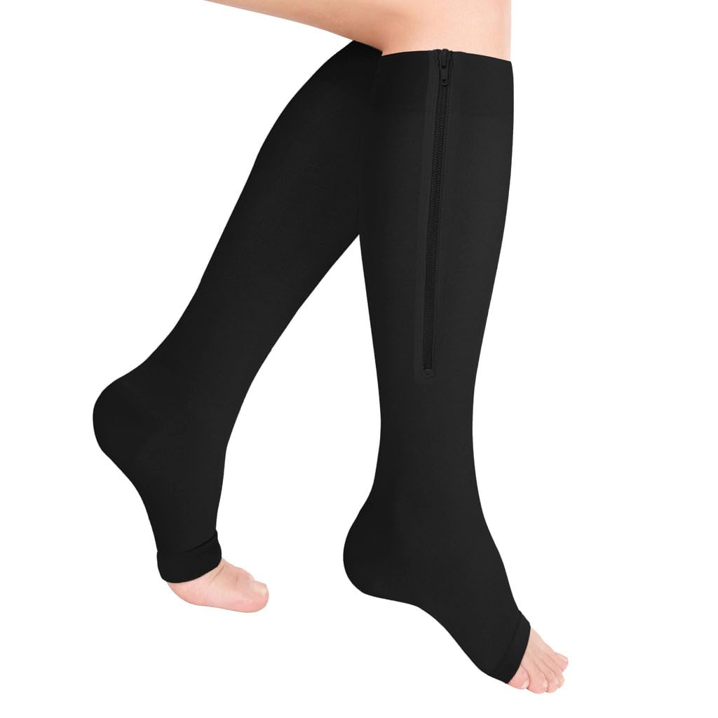 Photo 1 of Truform Zipper Compression Stockings, 15-20 mmHg Medical Socks, Women and Men, Knee High, Open Toe, Large