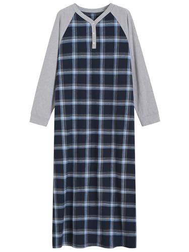 Latuza Women's Full Length Cotton Flannel Nightgown XL Navy Blue