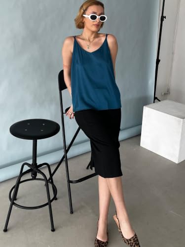 Image of Naggoo Midi Skirts for Women Summer Elastic High Waisted Basic Straight Skirt with Slit