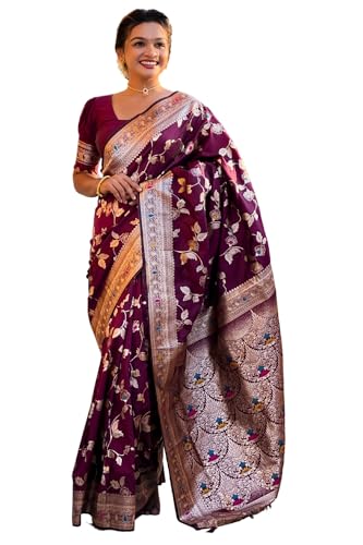 SGF11 Women's Kanjivaram Pure Soft Silk Handloom Saree Pure Golden Zari With Blouse Piece product image 5