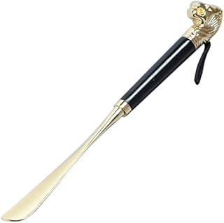 Calzador de metal de 32 cm, cabeza de león/caballo de metal vintage con mango de madera, levantador de zapatos portátil para mujeres y hombres
