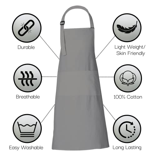 RAJRANG Pack of 2 Cooking Aprons for Women with pockets 35x27 Inches Vintage Farmhouse Bib Aprons for Men - Natural Grey - Image 2