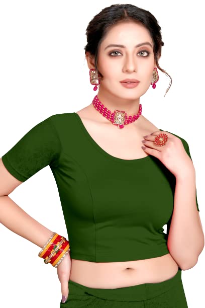 Cotton Lycra Stretchable Comfy Round Neck Net Short Length Sleeves Saree Blouse Readymade Crop Top Choli for Girls & Womens-image-22