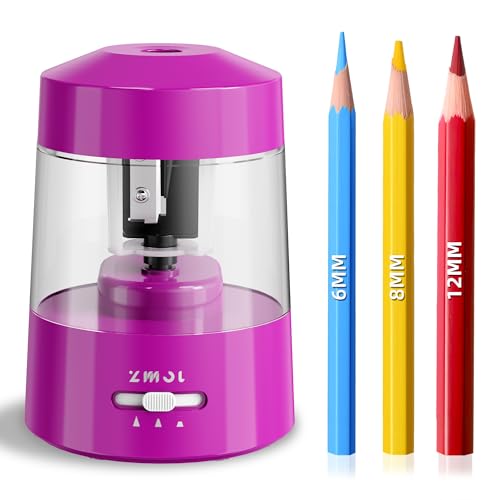 ZMOL Electric Pencil Sharpener Battery Powered, 6-12mm Jumbo Pencils, Pink