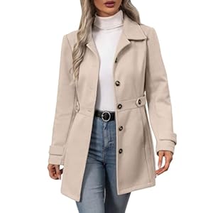 WZMYDBD Mantel Damen Lang Trenchcoat Elegant Wollmantel Einfarbig Wintermantel mit Knöpfen Revers Windjacke Outdoor Warm Strickjacke Herbstmantel Winter Windjacke Dicke Übergangsjacke Winterjacke