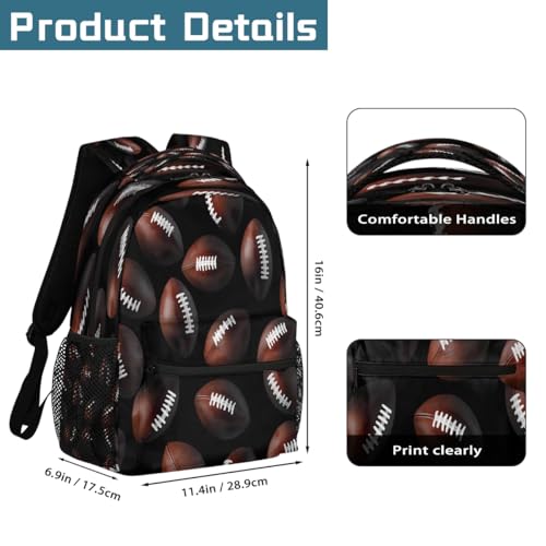 American Football Sport Pattern Kids Backpack, Lightweight School Bookbag Large Capacity Laptop Backpack Water Resistant Daypack Shoulder Bag for Teenager Boys Girls2