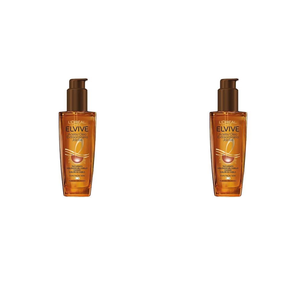 L'Oréal Paris Aceite Tratamiento Sublimador Para El Cabello, Para Todo Tipo de Pelos, Elvive Aceite Extraordinario de Jojoba, 100 ml (Paquete de 2)
