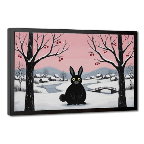 Paysage de neige d'hiver poster toile cadre noir décoration chambre