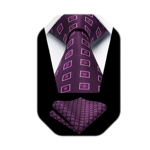 Image of HISDERN Ties for Men Formal Business Plaid Checked Mens Ties and Pocket Square Set Classic Wedding Necktie Handkerchief