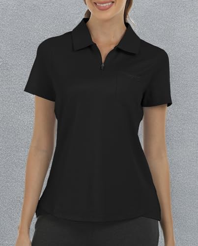 Image of MoFiz Womens Zip up Golf Polo Shirt Short Sleeve Workout Golf Top Moisture Wicking Lightweight Tennis Shirts
