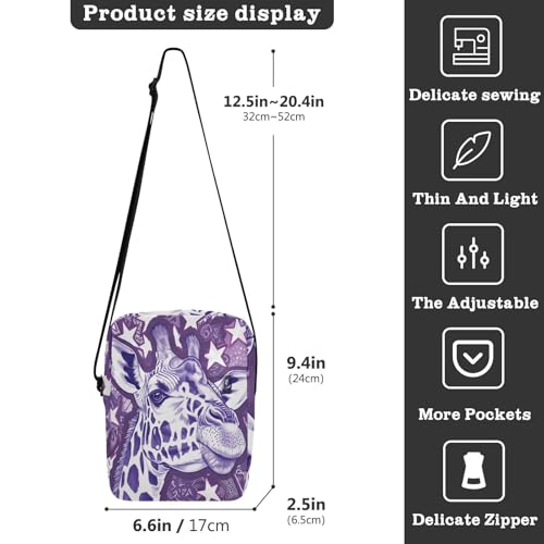 messenger bag crossbody Small Crossbody Bag Women Shoulder Handbags For Women Adjustable Strap for School School- Giraffe Purple Face3