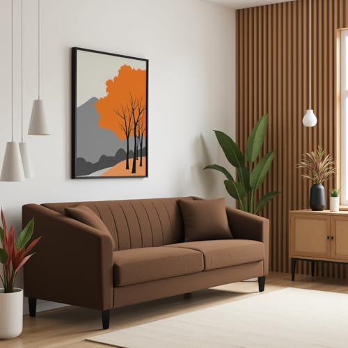 Image of Avion Natalia 3 Seater Velvet Sofa for Living Room|Brown| Luxury Plush Fabric Couch, Modern Comfortable Upholstered Sofa, Premium Home Furniture Lounge Seating