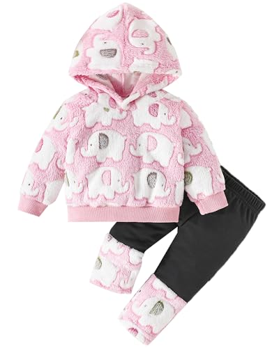 Image of Jecson Toddler Baby Girl Clothes: Soft Fleece & Thermal Outfits Set Animal Pattern Hoodie & Pants Cute Winter Home Out 6M-4Y
