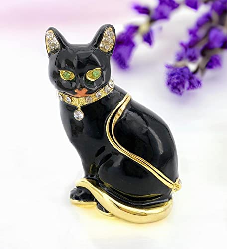 Jwt Astyle Luxury Black Cat Hinged Jewelry Box With Crystals.hand Painted Cat Figurine Trinket Box .Classic Animal Designs.rings Earrings Necklace Storage Box, Cat Home Decor Gift. #TOP3