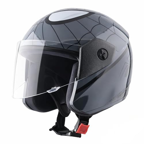 Image of Vega Buds Junior Marvel Spiderman Graphic Open Face Helmet for Kids - Lightweight Design, Superior Comfort & Safety, Stylish Black Grey - XS