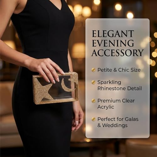 Image of Ladies Clear Acrylic Moon and Star Rhinestone Chain Bag Sparkly Transparant Clutch Purse for Women Evening
