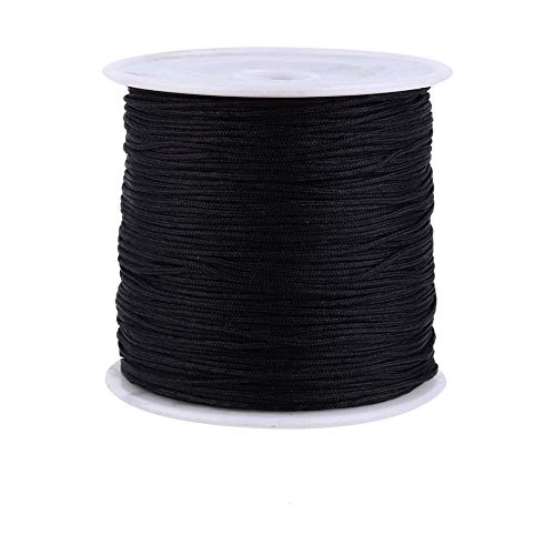 Cordon en satin 1mm noir résistant pour tressage et nœuds coulissants