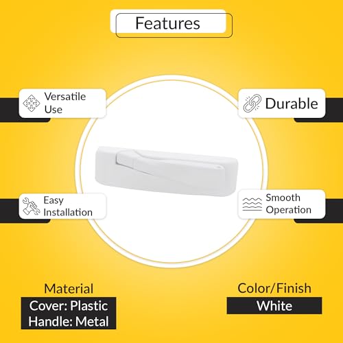 Image of BRIXWELL Encore Tango Casement Window Handle, Left Hand Folding Crank with Metal Arm and Plastic Cover, 5-21 /64 inch Overall Length, 5-1 /32 inch Arm, 1-33 /64 inch Height, White Finish, Offset Mount