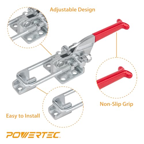 Image of POWERTEC 2PK Toggle Clamp, 700 lbs Holding Capacity, 431 Adjustable U Bolt Latch w /Antislip Hand Grip for Woodworking Jigs & Fixtures, Smoker, Tire Carrier, Tool Box, Cabinet, Truck (20307-P2)