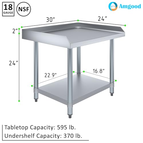 Image of AmGood Stainless Steel Equipment Stand - Heavy Duty, Commercial Grade, with Undershelf, NSF Certified (24 inch Width x 30 inch Length)