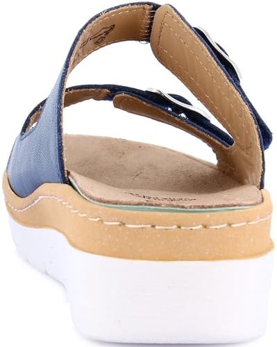 Image of GRUNLAND Women Moll Comfort Slipper with Double Adjustable Buckle, Removable Drysoft Leather Insole, Molded Sole and 4cm Wedge Heel, Einheitsgrosse Weit
