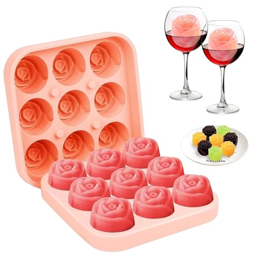 Molde para cubitos de hielo de silicona con tapa, sin BPA, crea cubitos de hielo de diseño para cócteles, bebidas/café (rosa)