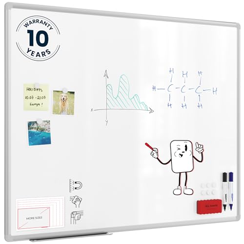 ALLboards Pizarra Blanca Con Marco de Aluminio Premium EXPO 100x80cm, Pizarra Magnética de Borrado y Limpieza en Seco, Para la Escuela, La Oficina