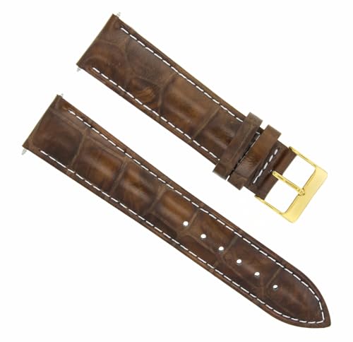 Ewatchparts 20mm Leather Watch Band Strap Compatible With Citizen Eco Drive Watch Light Brown With White Stitching With Gold Deployment Clasp