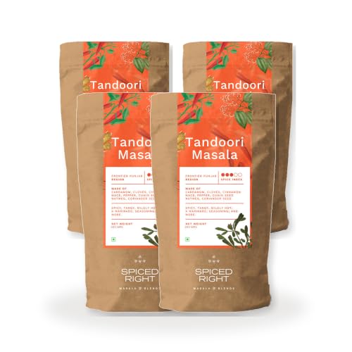 Image of Spiced Right Tandoori Masala | Pack of 4 | 200g | Rich, Smoky Powder Masala for Tikka, Tandoori Chicken & Paneer - Vibrant Red, Perfect for Marinating.