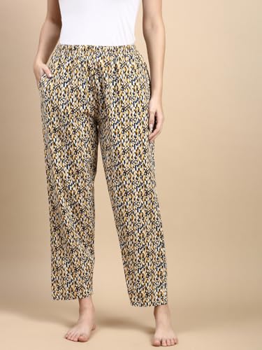 Image of KRYPTIC Women's 100% Pure Cotton Woven Pyjama | Mid Rise Relaxed Fit Full Length Nightwear Pant with Elasticated Drawstring Waistband & Side Pocket | Comfortable Lounge, Sleepwear & Casual Bottom Wear