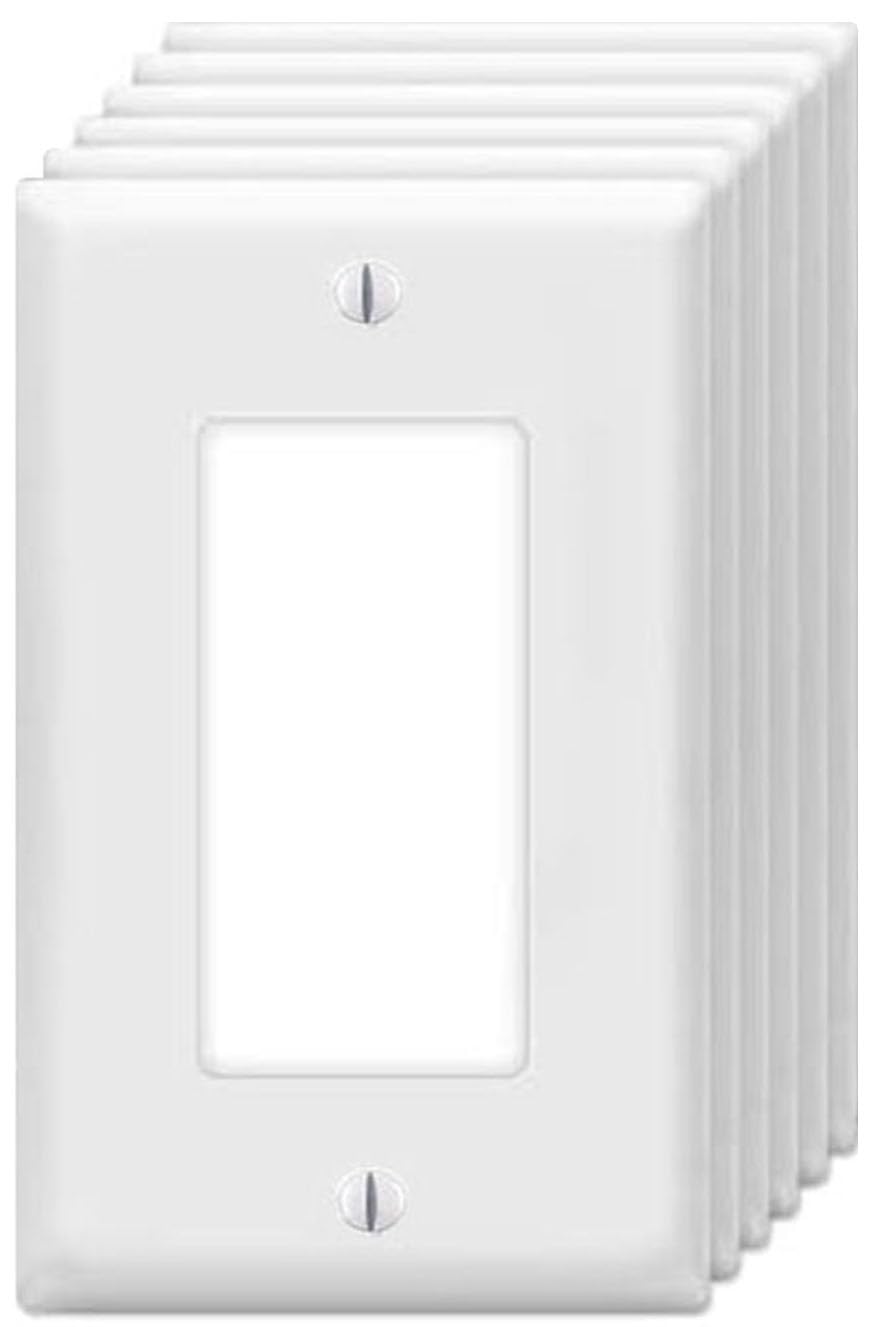 ZEFTV Decorator Wall Plates 1-Gang Switch Outlet Electrical Cover Plate Unbreakable Thermoplastic Faceplate for Light Receptacle Outlet Switch, White (6 Pack)
