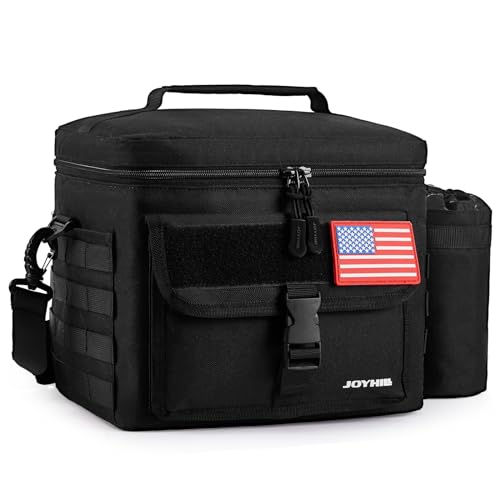 Image of JOYHILL 13L Lunch Box for Men Insulated Tactical Work Lunch Bag, Black | MOLLE Webbing Detachable Bottle Pouch Leakproof Lunch Cooler Bag Pockets Water-resistant Oxford Fabric Outdoor Camping Travel