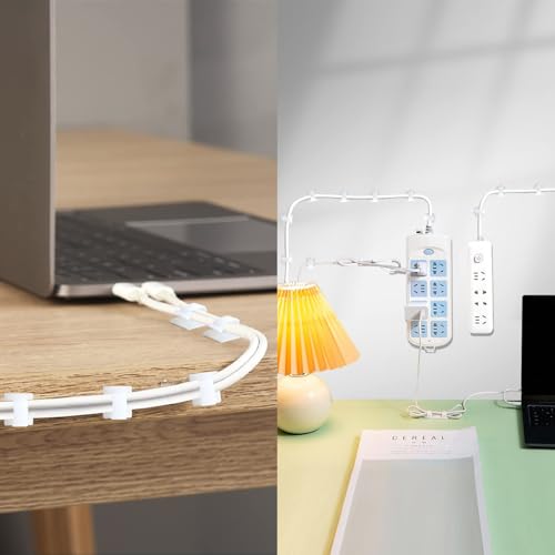 20 piezas 5/8” clips adhesivos para cables transparentes, organizador de cables para exteriores, soporte para cables bajo escritorio, coche, pared, TV PC Ethernet miniatura 3