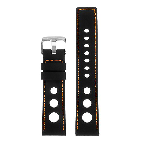 StrapsCo Silicone Rubber Rally Quick Release Watch Band Strap - Black & Orange (Silver Buckle) - 18mm