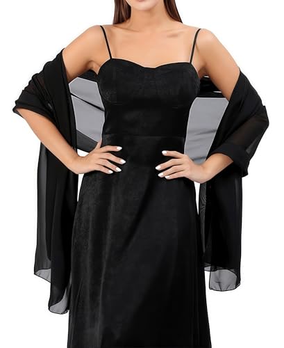 Etoles Femme Mariage Chales en Satin Echarpes Chic Longue Wrap Foulard en soie femmes châle Écharpe en soie Silk Scarf Women Chiffon Shawl (noir)