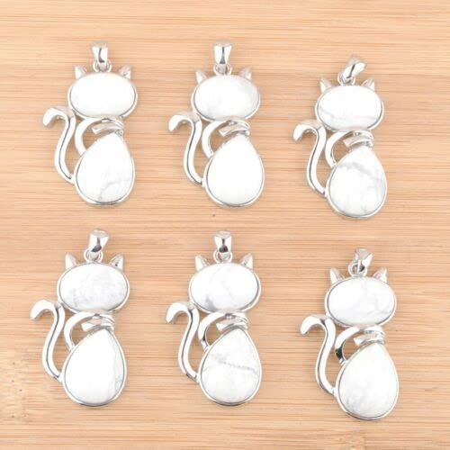 creazione di Gioielli La Collana all'Ingrosso dei Pendenti del Gatto del Turchese Bianco di Pietra Naturale dei Lotti 6pcs/Lot for la Fabbricazione dei monili