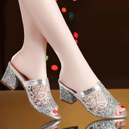 Sandales à talons mi-hauts FGRID escarpins scintillants de créateur - 4