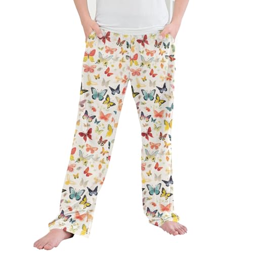 Butterfly Long Pajama Pants Elastic Waist PJ Bottoms with Pockets S A111152